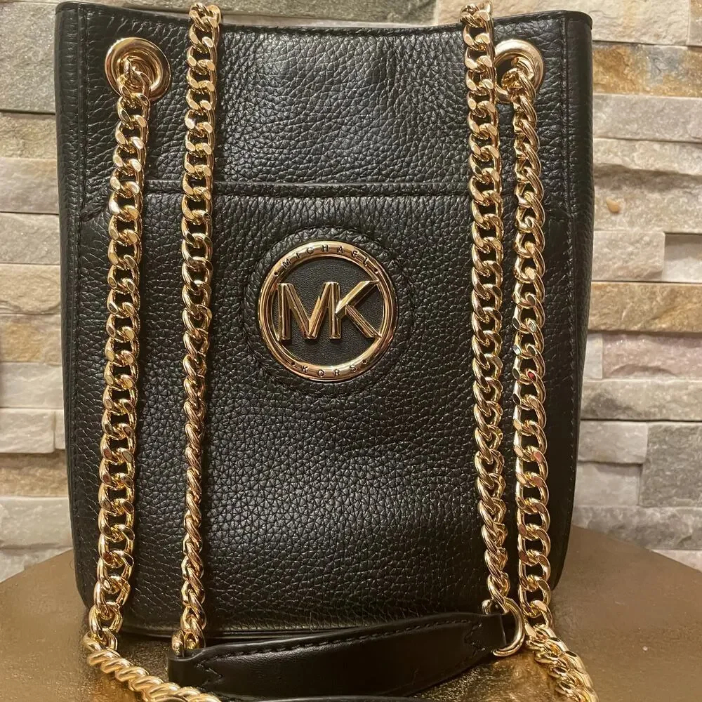 Michael Kors Samira Black Leather Crossbody Bag | Gold Chain Strap $360 NWOT - Picture 5 of 10